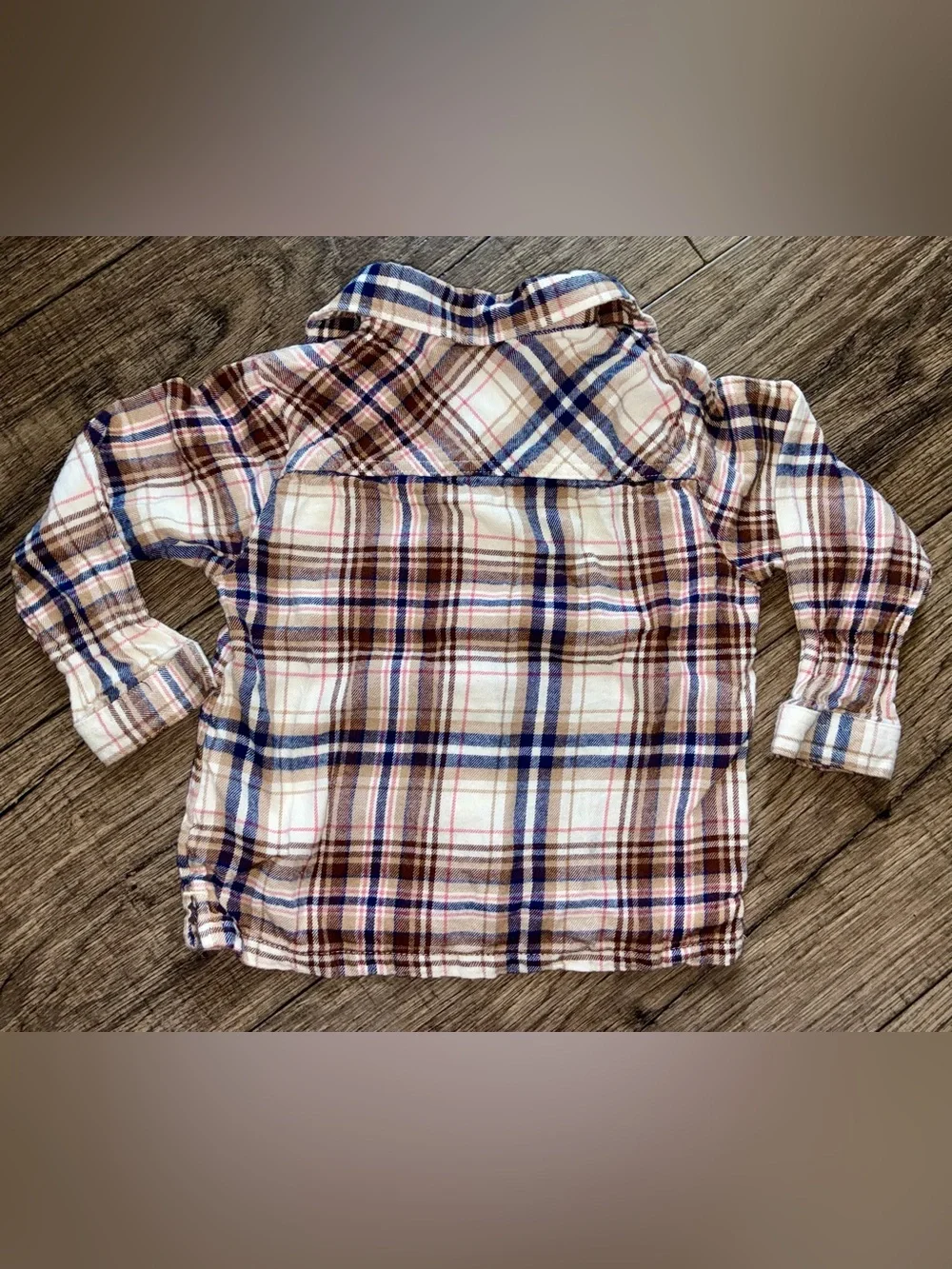 wonder nation Plaid Button-Down Shirt in Brown, Blue & Cream